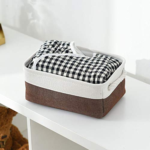 Small Storage Baskets for Shelves (White&Flaxen / Small (Pack of 6))