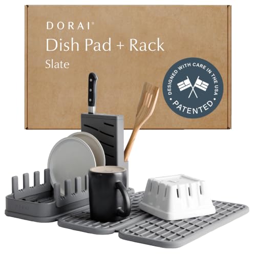 Home Collapsible Dish Drying Rack with Stone Dish Pad (Original + Rack / Slate)