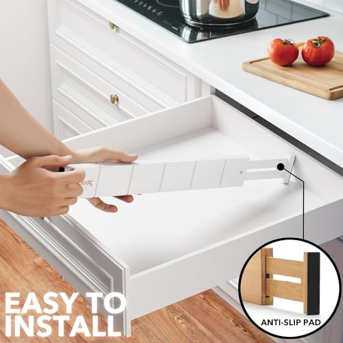 Bamboo Drawer Dividers with Inserts and Labels (2.35''H, 17''-22''L, 7 Dividers / WHITE)