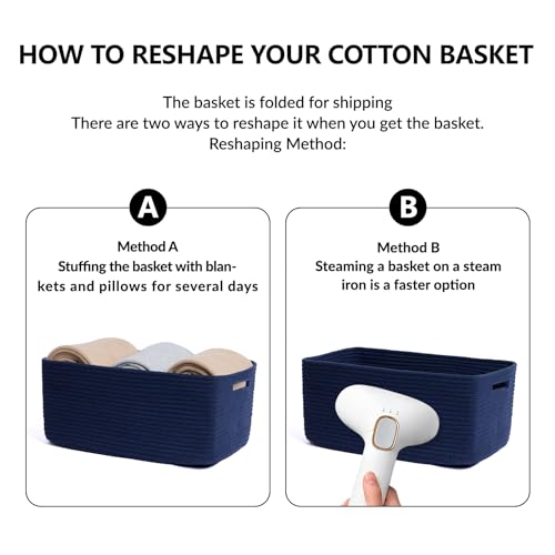 Large Storage Baskets for Organizing (4pcs-L17×W13×H7.5" / Navy Blue)