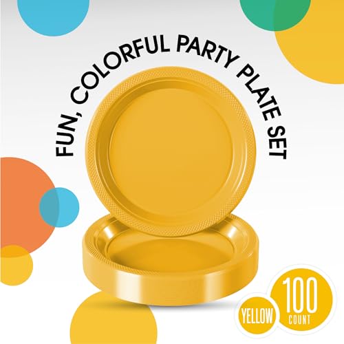 Sturdy Yellow Plastic Plates 9" Party Plates 100 Pcs (9 inch / Yellow)