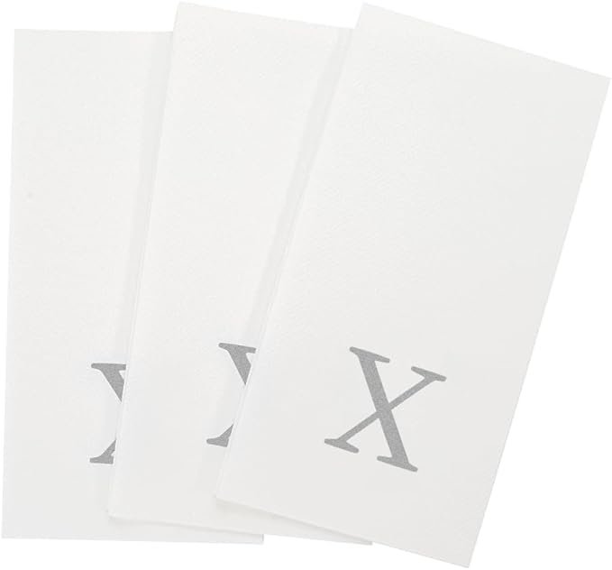 Luxenap 15.8 X 7.9 Inch Linen-Feel Guest Towels, 2000 Lettered Hand Towels - Silver Letter 'X', Sans Serif Font, White Paper Dinner Napkins, airlaid, For Restrooms And Tables - Restaurantware