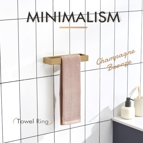 Towel Ring Wall Mount Hand Towel Racks 9 (Champagne Bronze / 2 Pack)