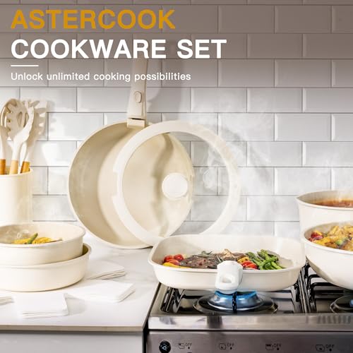 23 Pcs Pots and Pans Set Non Stick (Cream White / 23 Piece)
