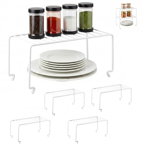 4-Pack Small (10.8x5.3inch) White Stackable Shelf Organizer Rack, Wire Shelf Rack for Kitchen Cabinet, Pantry, Desk Organization and Storage, Rustproof (Small Stackable / 4-PACK)
