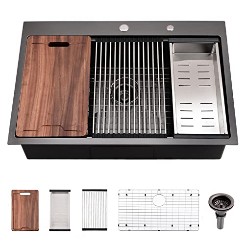 28 Inch Black Drop In Kitchen Sink (28"L x 22"W x 10"D / Black)