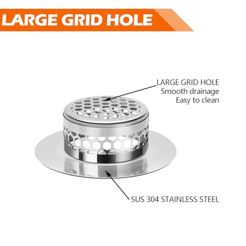 Hair Catcher Shower Drain Bathtub Lavatory Sink Drain Strainer for Laundry (1.5”(Fit Hole Size from 2"))