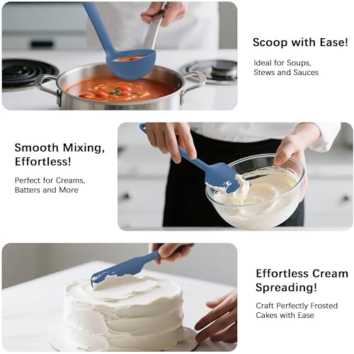 Silicone Kitchen Cooking Utensils Set (PureDarkBlue)