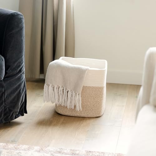 13 Inch Cube Storage Bins Cotton Rope Woven Baskets for Organizing 3 (Off White & Mixed Brown / 13 x 13 x 13 (Standard))