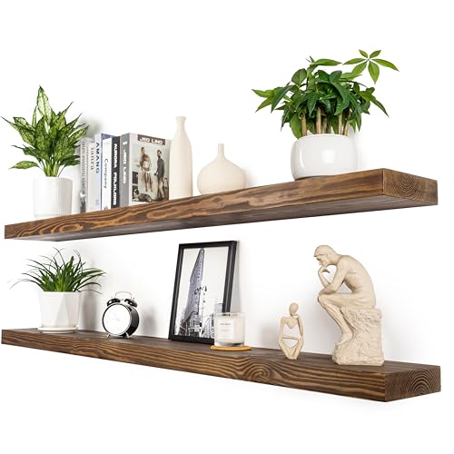 60 Inch Floating Shelves (Black Walnut / 60'' x 8''x 2''(set of 2）)