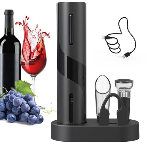 Electric Wine Bottle Opener Set Rechargeable Wine Corkscrew Cordless Wine Opener Gift Set with Charging Base (Matte Black / Prestige Set)
