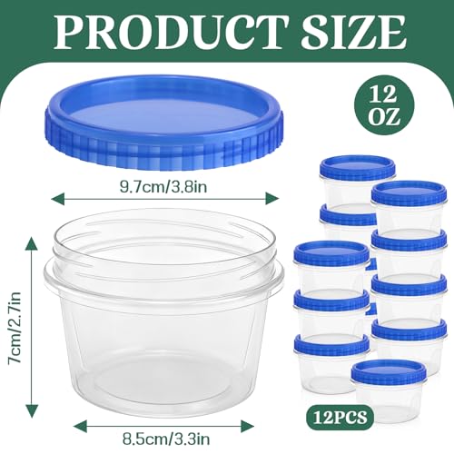 12 Pack Freezer Containers with Screw On Lids (12oz-12pack)