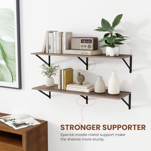 36W x 12D Deep Floating Shelves Set of 2 Grey (Grey With Black Metal Bracket / 36Wx12Dx5.8H)