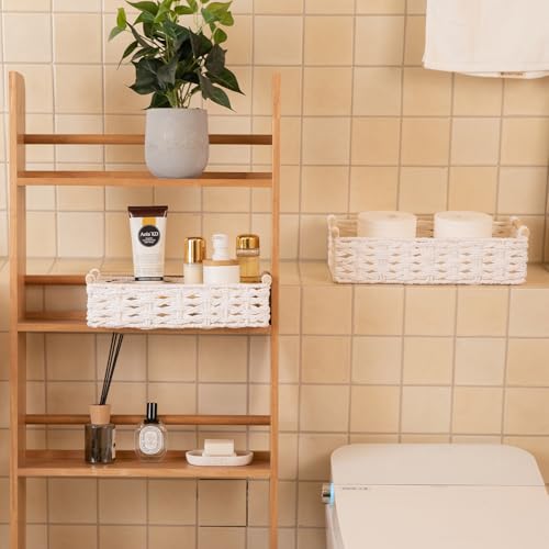 Toilet Paper Baskets Handmade Paper Rope Decorative Wicker Storage Tank Shelf Cabinet Organizer for Bathroom Home (White)