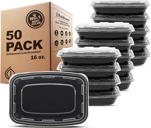 Meal Prep Containers [50 Pack] 1 Compartment Food Storage Containers with Lids (16OZ-50PK)