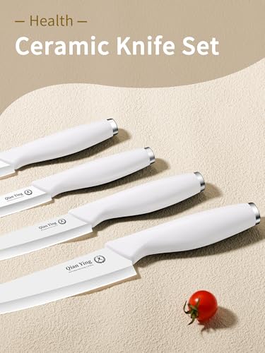 Pure Strengthening Ceramic Knife Set for Kitchen with Sheath 9Pcs ([Upgraded]White Handle Ceramic Knives)