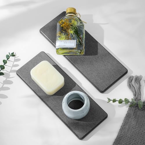 2PCS Bathroom Trays (2 Pack - Charcoal Gray / 9" x 3.5")