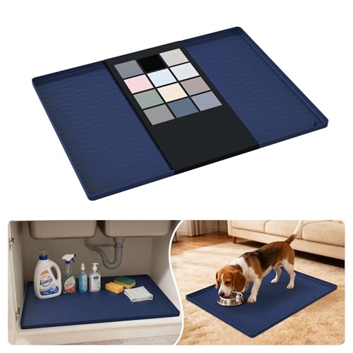 Waterproof Silicone Under Sink Mat 25'' x 19'' Shelf Liner for Kitchen and Bathroom (Navy / 19"W x 25"L)