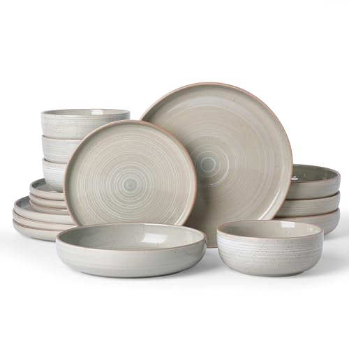 Meteor 16 Piece Dinnerware Set with Pasta Bowls (Matcha Green / Service for 4 (Include Pasta Bowls))