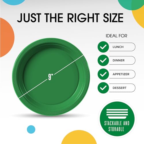 Sturdy Emerald Green Plastic Plates 9" Party Plates 100 Pcs (9 inch / Emerald Green)