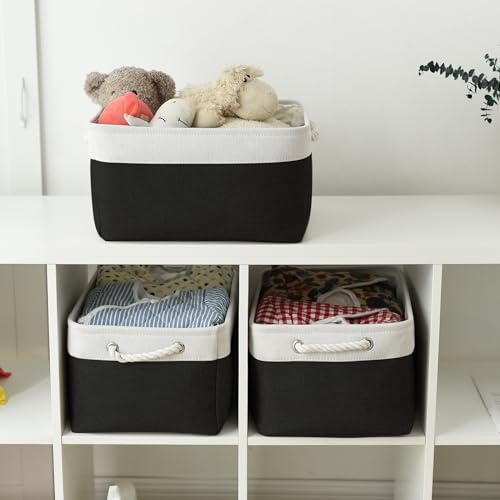 Storage Bins for Shelves (White & Black / Large - 15.7Lx11.8Wx8.3H)