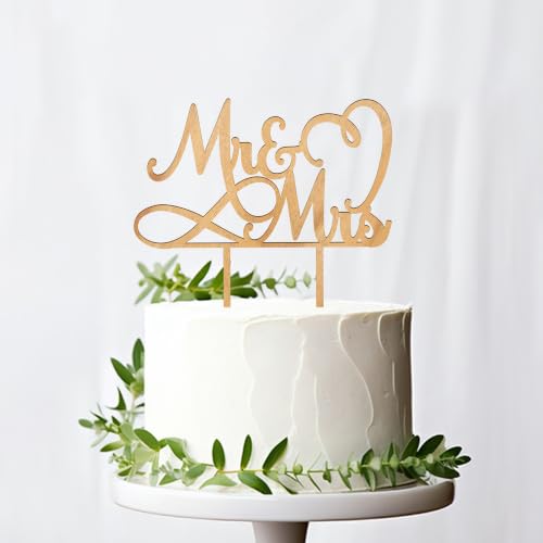 Mr & Mrs Wedding Cake Topper in Wood (Oak Finish D2)