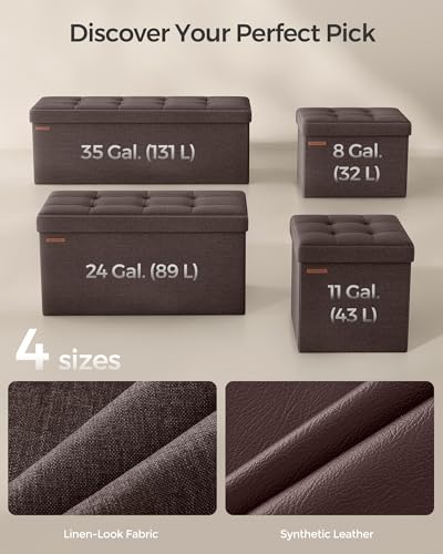 30 Inches Folding Storage Ottoman Bench (Brown / 15"D x 30"W x 15"H (without Flipping Lid))