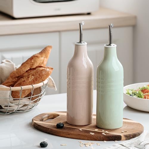 16oz Ceramic Oil Dispenser Bottle (Light Pink and Light Green / 2 Pieces (Jupiter))