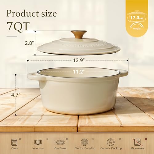Enameled Cast Iron Dutch Oven (7 Quart / Cream white)