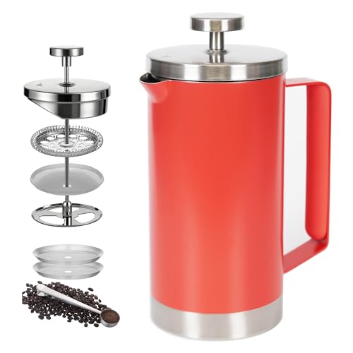 Stainless Steel Small French Press (20 oz / Red)