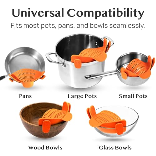 Snap N Strain Clip On Strainer for Pots and Pans (Orange)