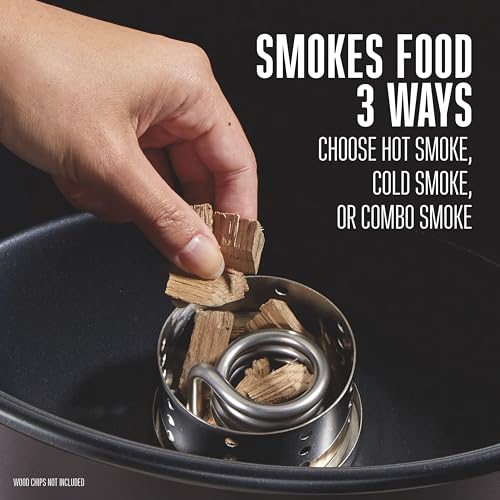 2-in-1 Programmable Slow Cooker & Electric Indoor Smoker, 6 Quart, 3-Tier Smoking Rack for Meat, Cheese and More, Dishwasher Safe Crock, Temperature Probe, Includes 16 oz. Party Dipper, Black (Black (With Party Dipper) / 6 Quart)