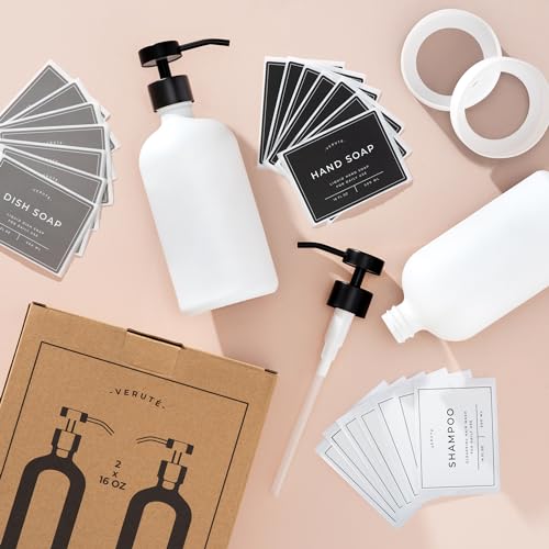 Hand and Dish Soap Dispenser for Kitchen and Bathroom (Matte White Bottle / Black Pump)