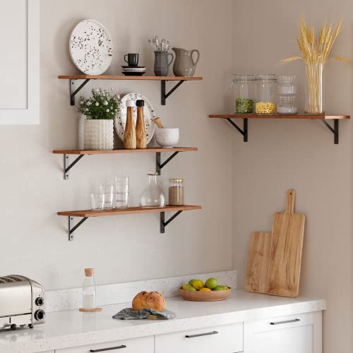Wall Shelves 23.6" Long Floating Shelves with Metal Brackets (Rustic Brown / 23.6 Inch)