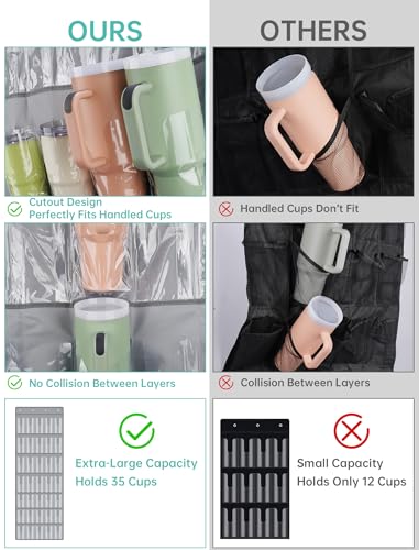 35 Pocket Door Hanging Cup Organizer Fit for Stanley Tumbler 30 40oz (75.2'' x 24.4" / Gray (Upgraded))