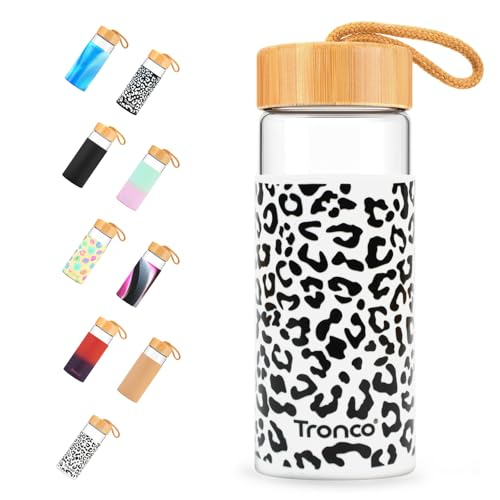 20 oz Glass Water Bottles with Lids (Whiteblack leopard / 20 Ounces)