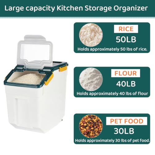 50 Pound Large Food Grade Container for Rice Flour Sugar (Blue / 50lbs, 2-pack)