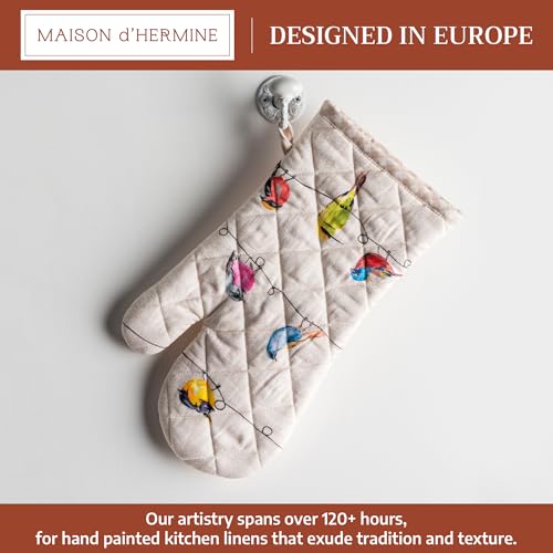 Maison d'Hermine Oven Gloves 100% Cotton Oven Mitt (003 - Birdies on Wire / 7.5" x 13" (Oven Mitt))