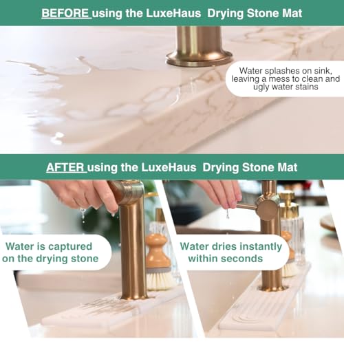 Drying Stone Faucet Tray for Kitchen Sink (White / 23.6" x 3.9")