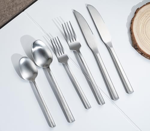 Silverware Set with Steak Knives (Matt Silver with Steak Knives)