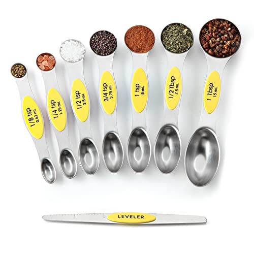 Stainless Steel Magnetic Measuring Spoons Set of 8 (Yellow / 1-Pack)