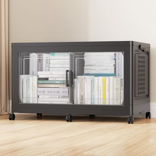 50Gal XL Stackable Storage Bins Foldable Box Cabinet for Home (Black / 200QT-1Pack)