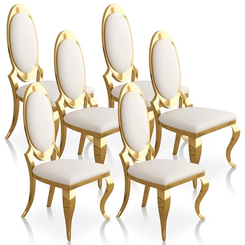 Modern Dining Chairs Set of 6 (White/Gold / Set of 6)