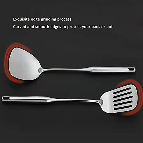18 10 Stainless Steel Cooking Utensils Set 6 Pcs Metal Long Handle Kitchen Utensil