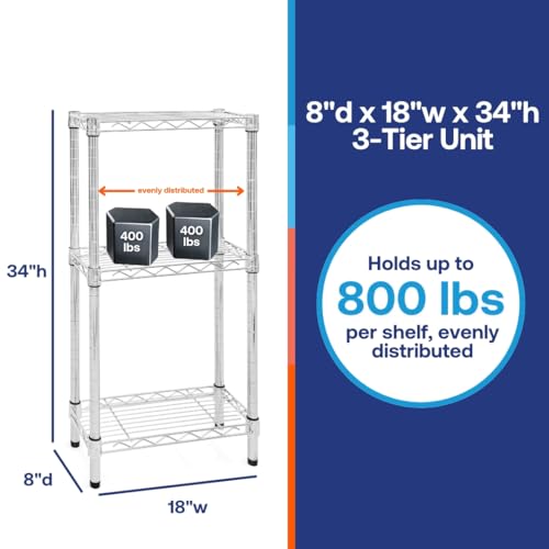 Shelving Inc. 8" d x 18" w Chrome Wire Shelving with 3 Tier Shelves (3 Count)