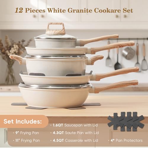 Pots and Pans Set Non Stick (White / 12 Pieces)