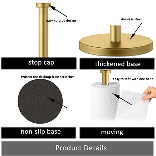 Stainless Steel Gold Paper Towel Holder Countertop for Kitchen Bathroom