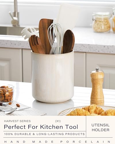 Large Utensil Holder for Kitchen Counter (Vintage White / 7.2" H)