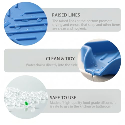 Silicone Soap Dish with Drain Spout (Lichen Blue / S(4.9"×3.2"))