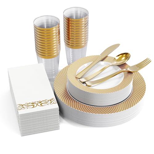 175 Pieces Gold Dinnerware Set for 25 Guests (175Pack Gold Dinnerware Set)
